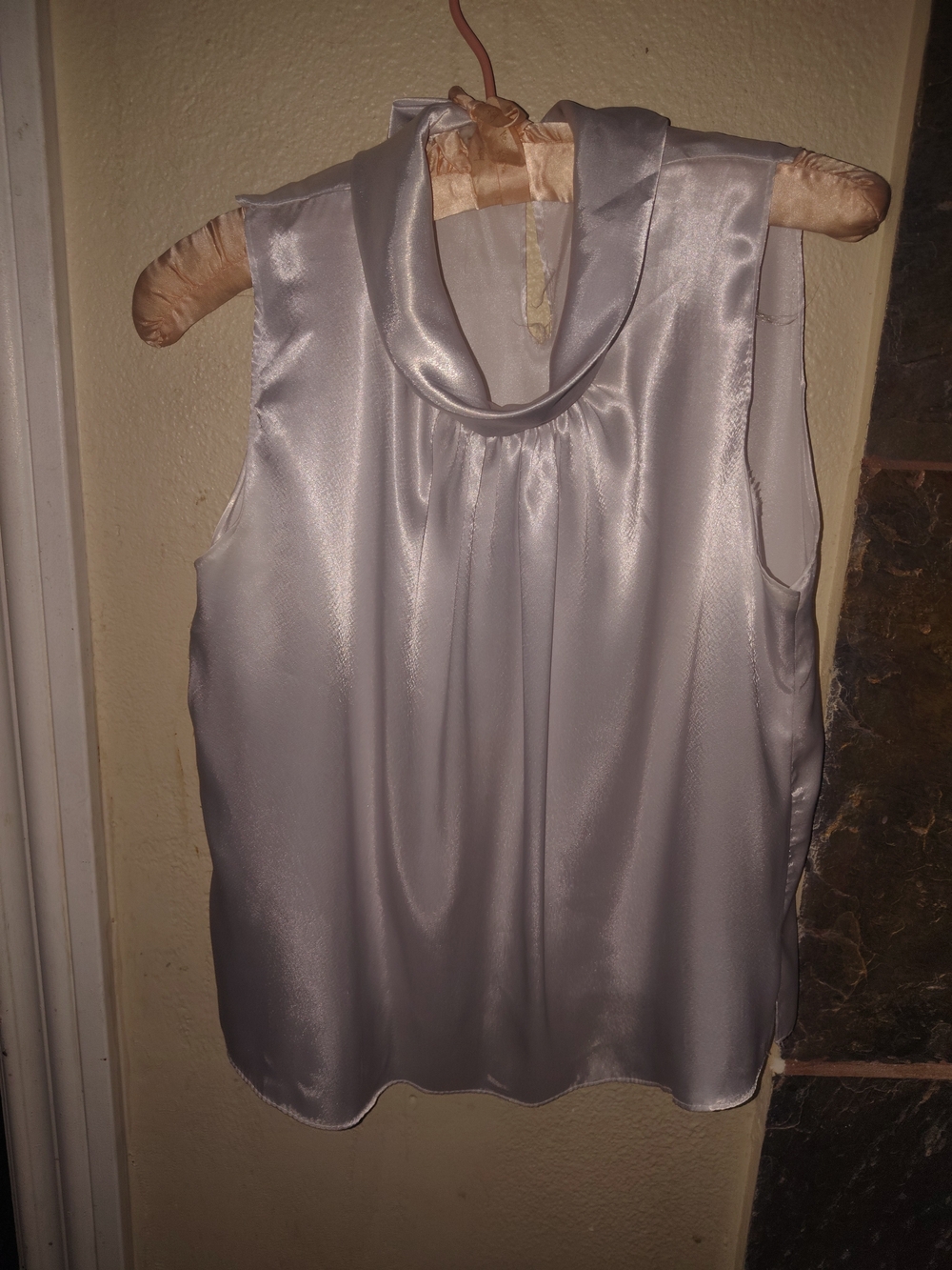 US Angels Vintage White Satin Cowl-Neck Sleeveless Camisole